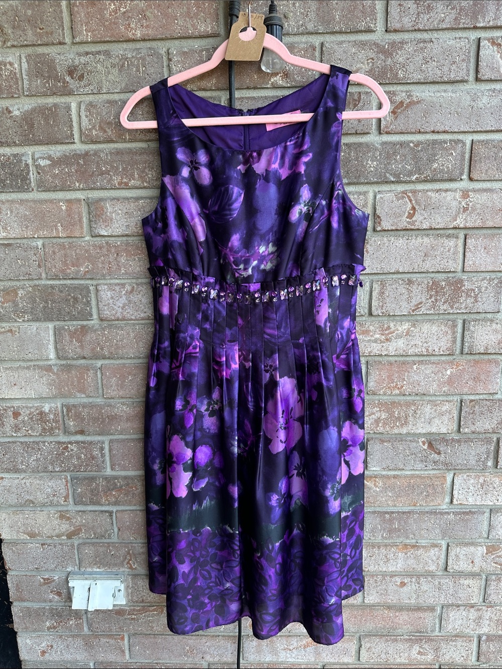 Eliza J Purple Floral Beaded Waist Midi Dress